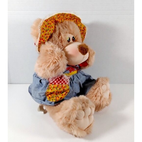 Cuddlin Country Bears Dixie Marchon 1985 Plush Teddy Bear Patchwork Dress 14" - Picture 2 of 4